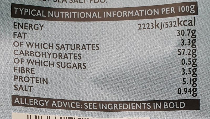 Foto da tabela nutricional