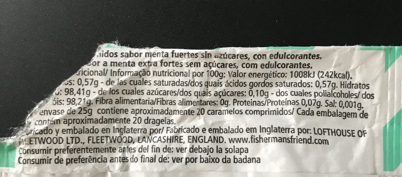 Foto da lista de ingredientes