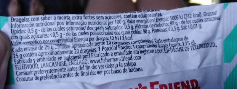 Foto da tabela nutricional