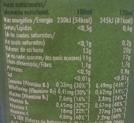 Foto da tabela nutricional