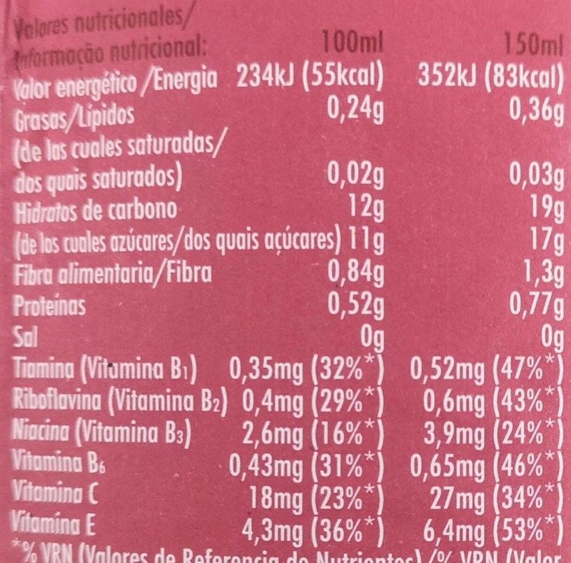 Foto da tabela nutricional