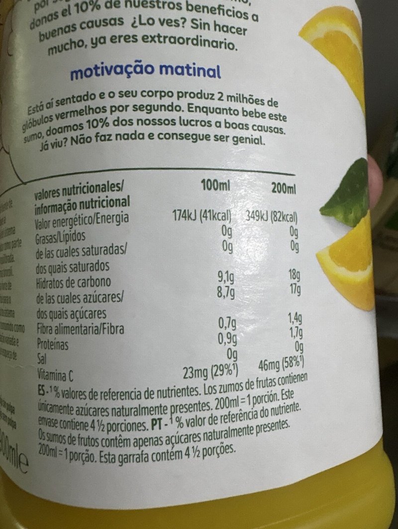 Foto da tabela nutricional