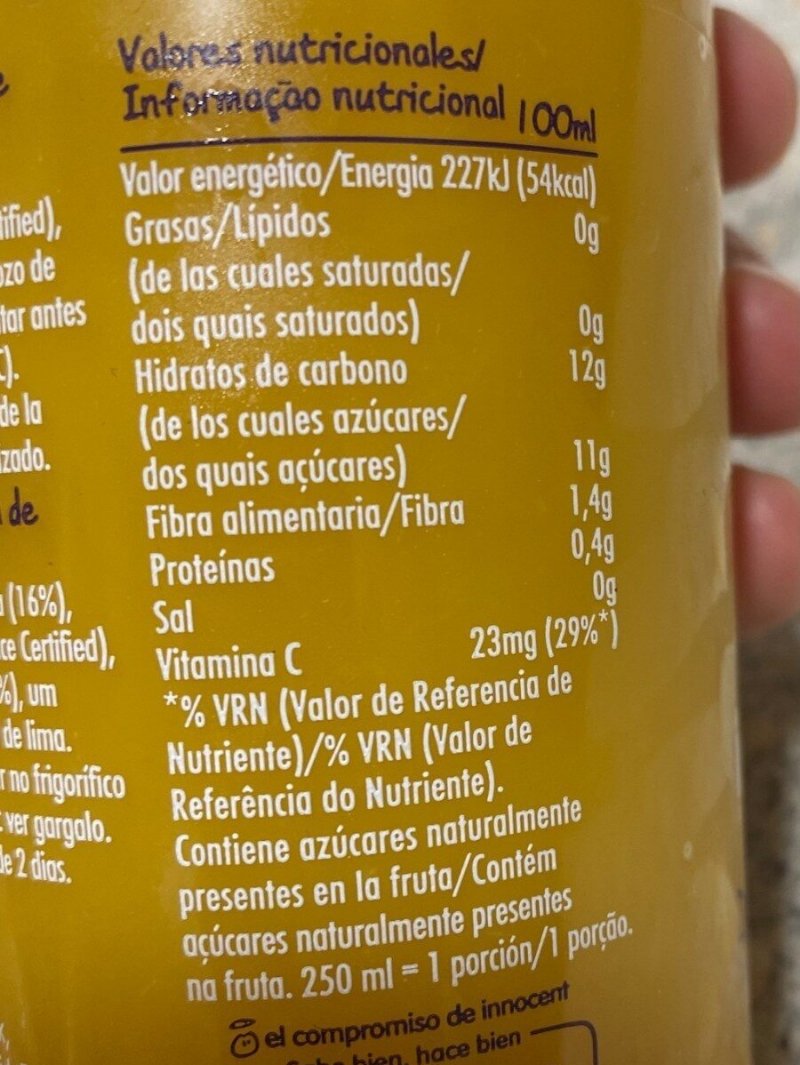 Foto da tabela nutricional