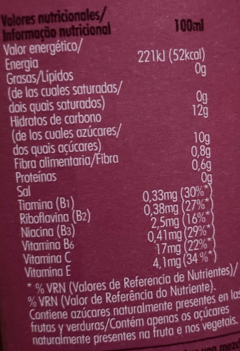 Foto da tabela nutricional