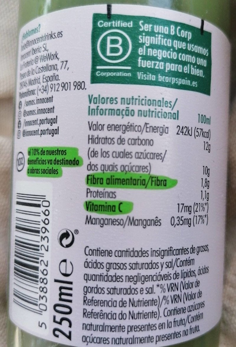 Foto da tabela nutricional
