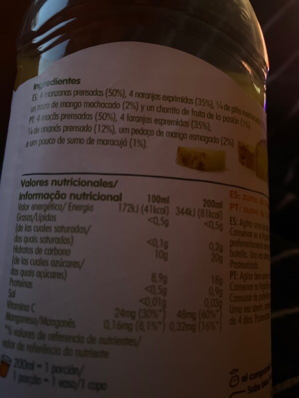 Foto da lista de ingredientes