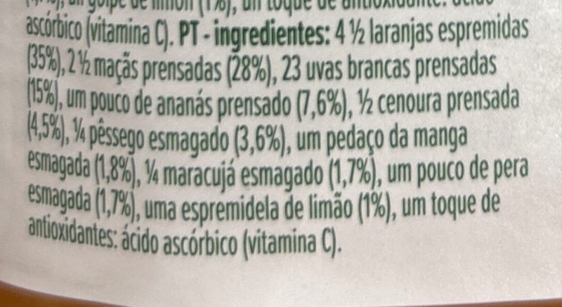 Foto da lista de ingredientes