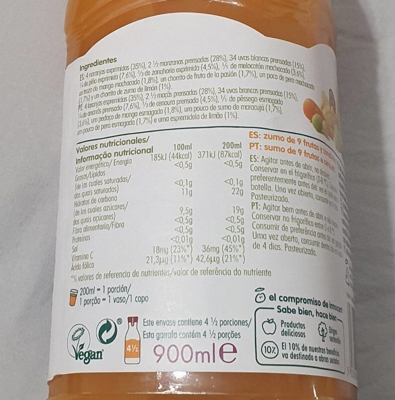 Foto da tabela nutricional