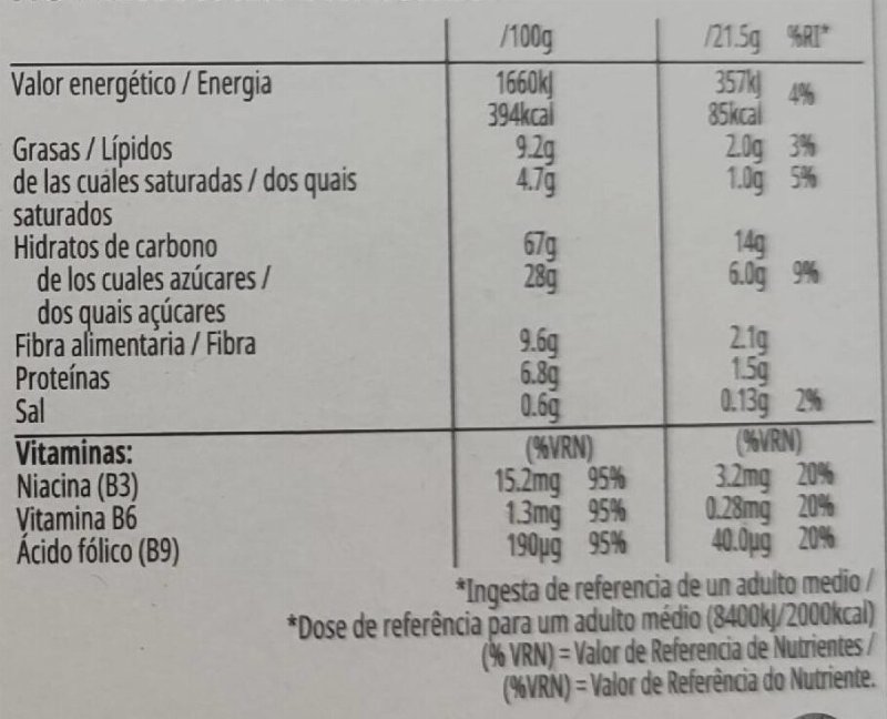 Foto da tabela nutricional