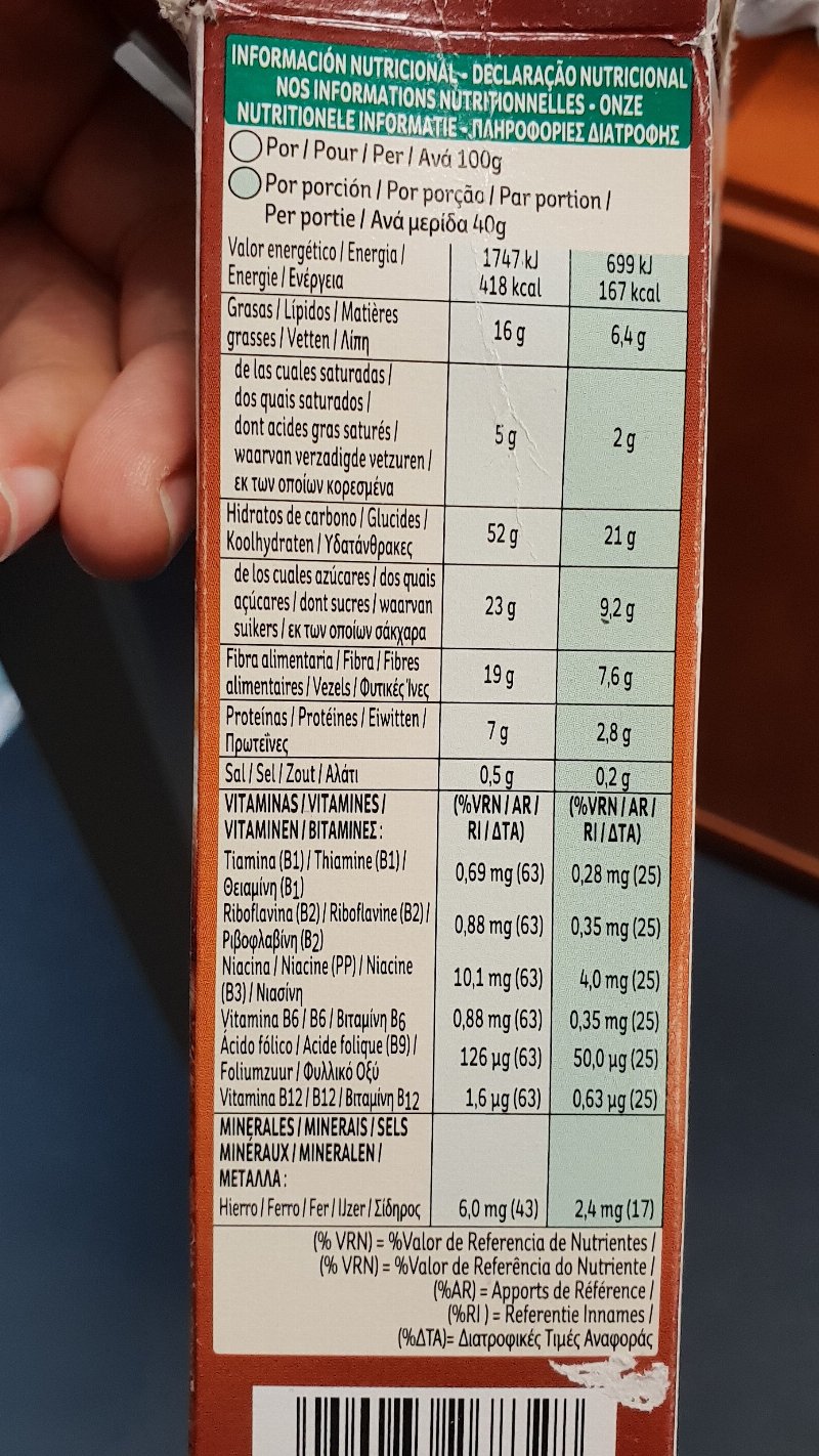 Foto da tabela nutricional