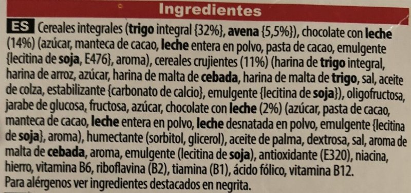 Foto da lista de ingredientes