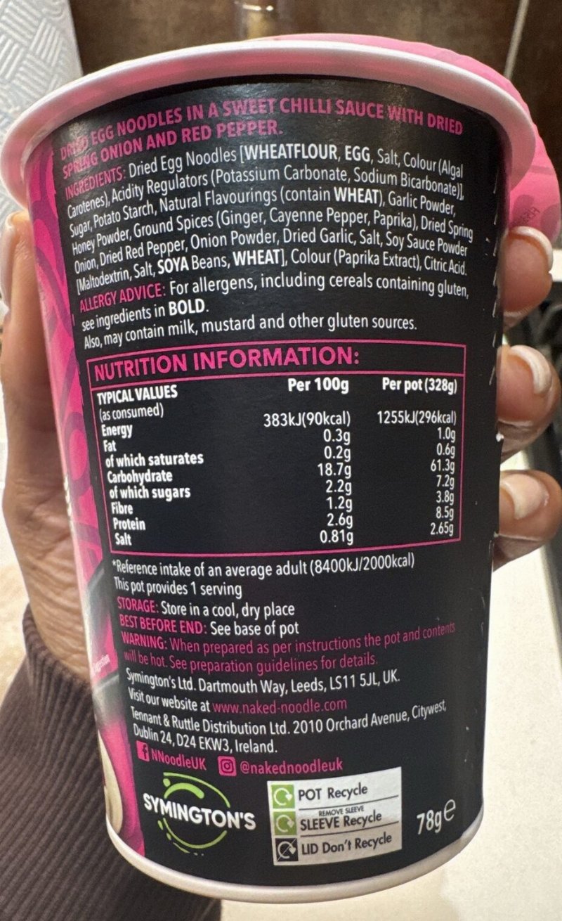 Foto da tabela nutricional