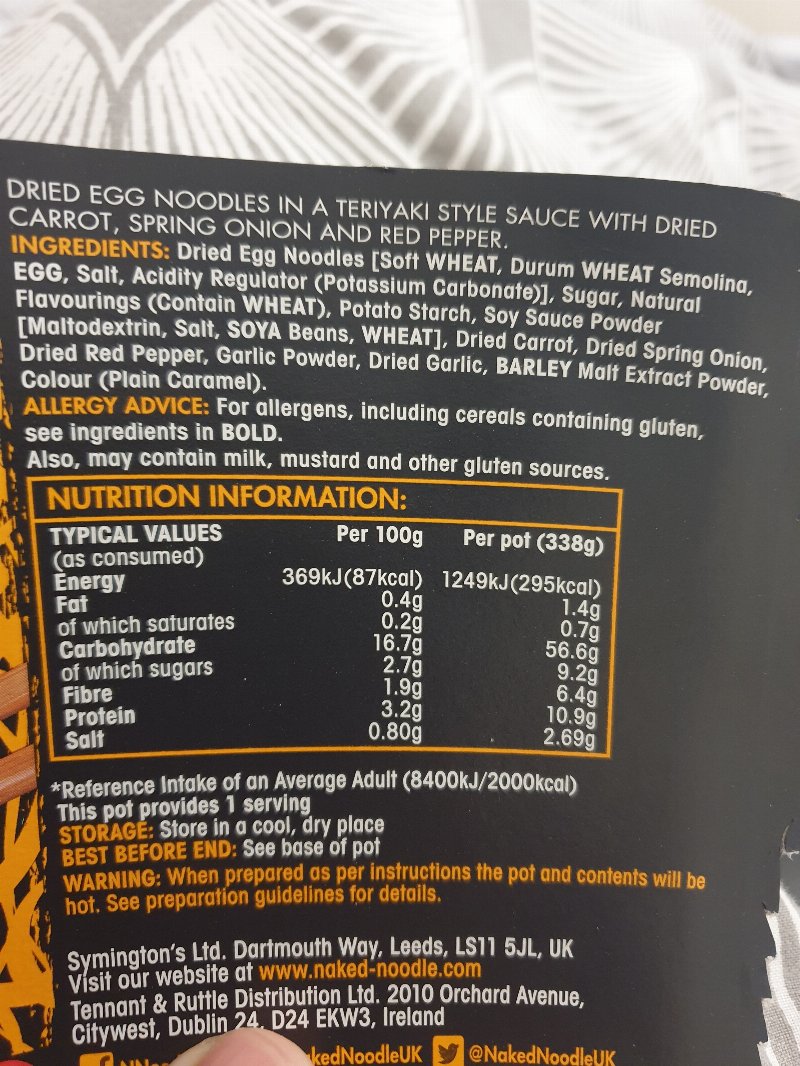 Foto da lista de ingredientes