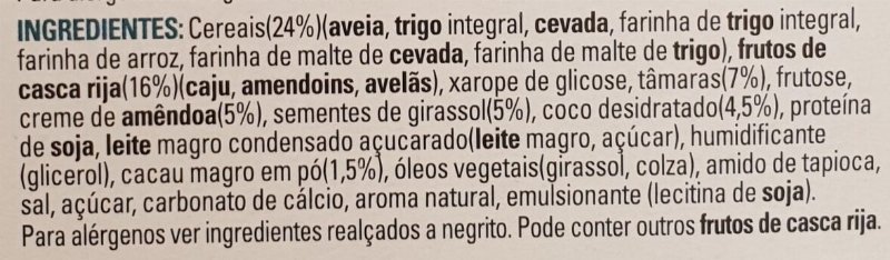 Foto da lista de ingredientes