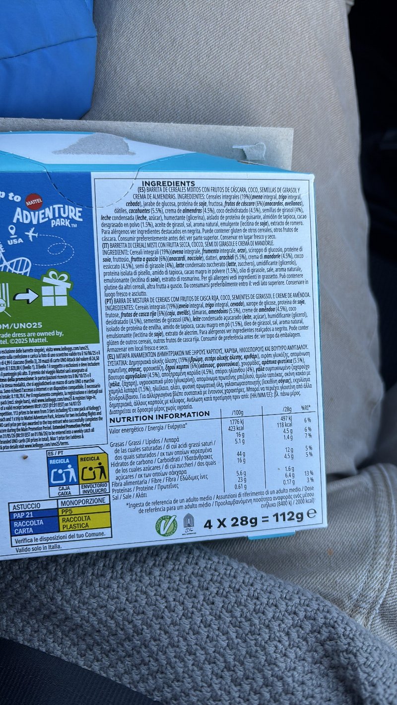 Foto da tabela nutricional