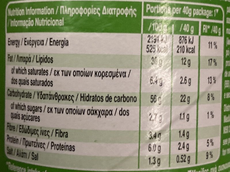 Foto da tabela nutricional