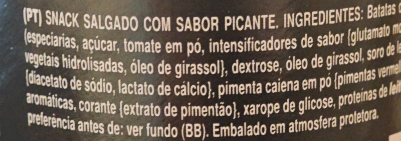 Foto da lista de ingredientes