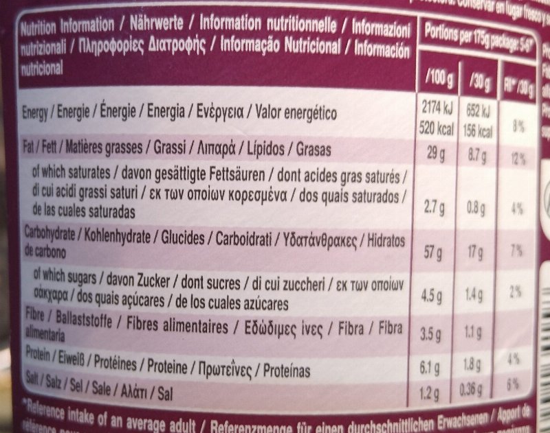 Foto da tabela nutricional