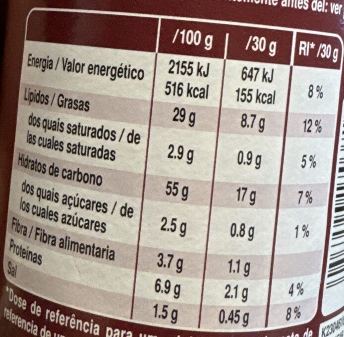 Foto da tabela nutricional