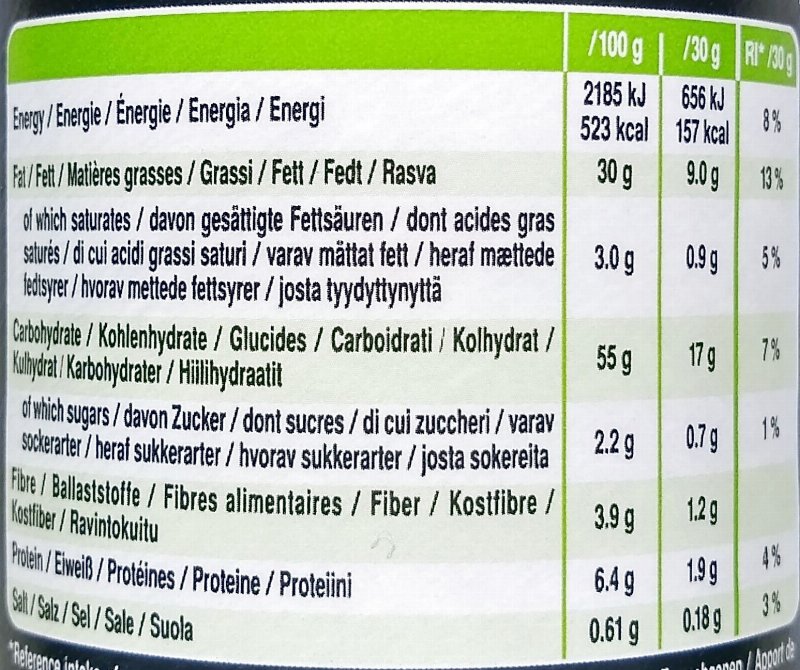 Foto da tabela nutricional