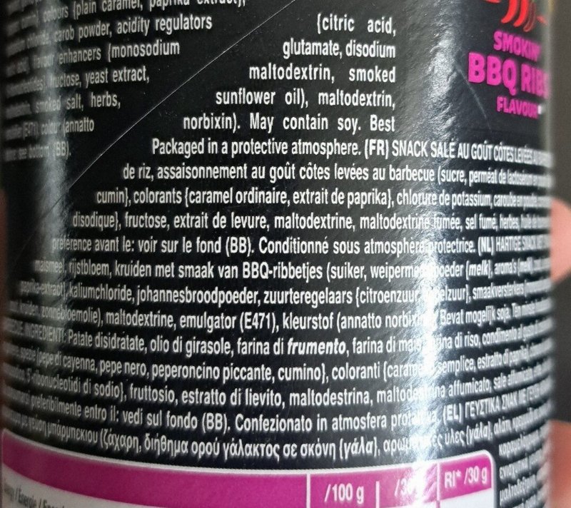 Foto da lista de ingredientes