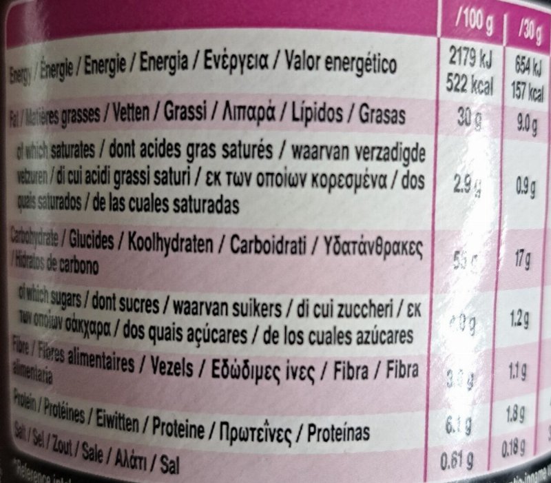 Foto da tabela nutricional