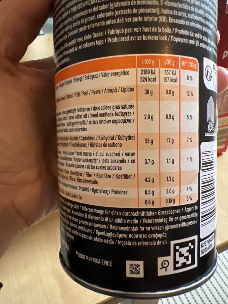 Foto da lista de ingredientes