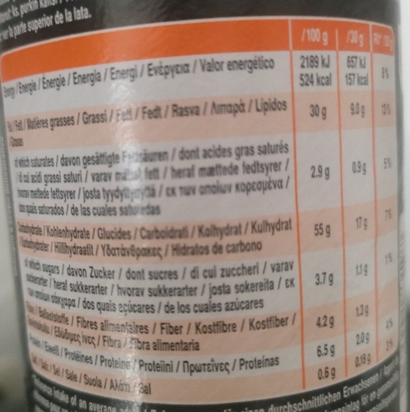 Foto da tabela nutricional