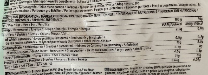 Foto da tabela nutricional