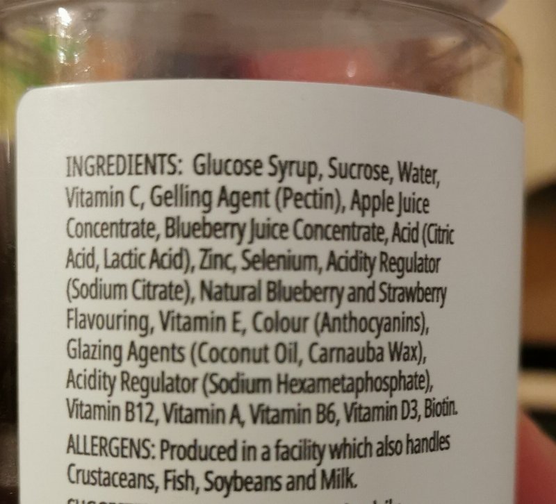 Foto da lista de ingredientes