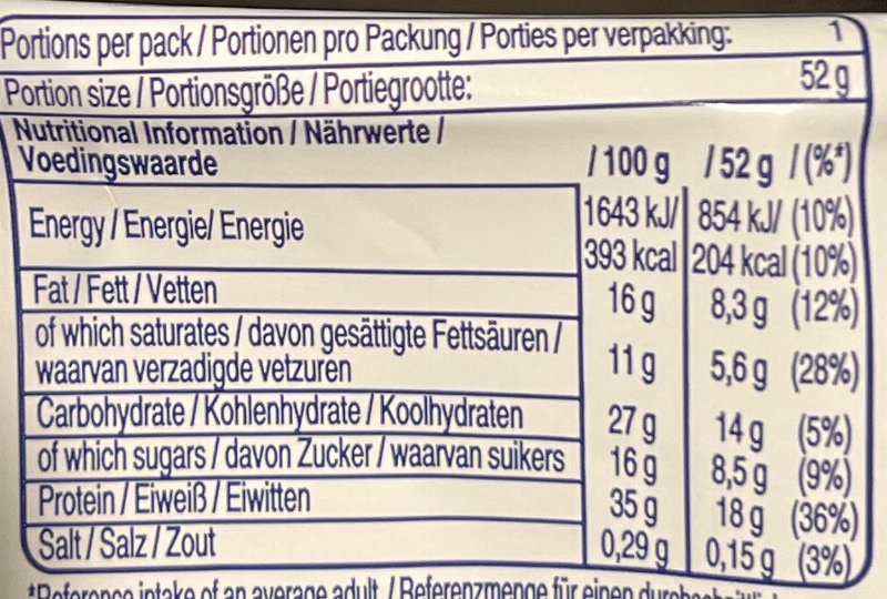 Foto da tabela nutricional