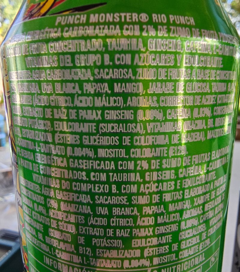Foto da lista de ingredientes