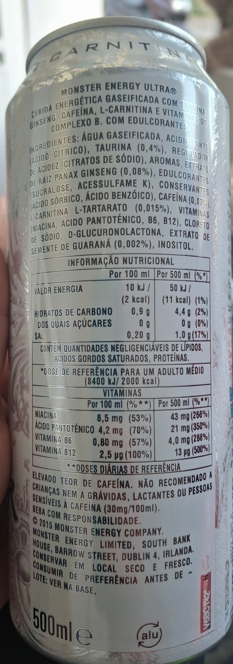 Foto da lista de ingredientes