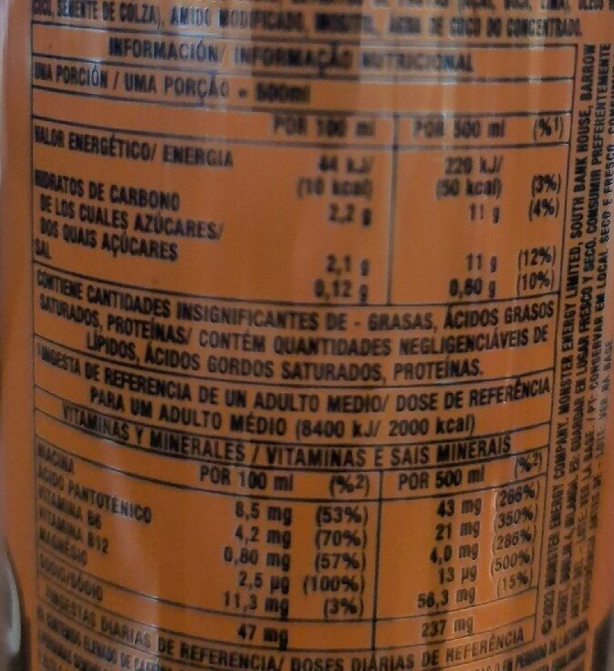 Foto da tabela nutricional