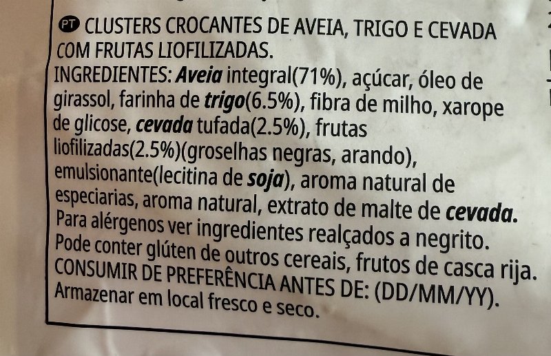 Foto da lista de ingredientes