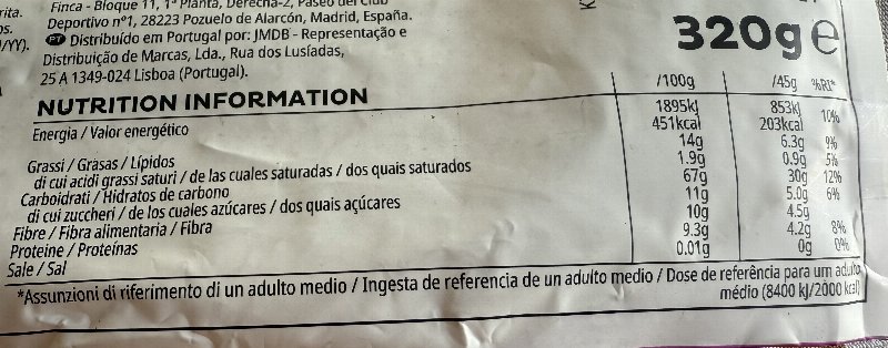 Foto da tabela nutricional