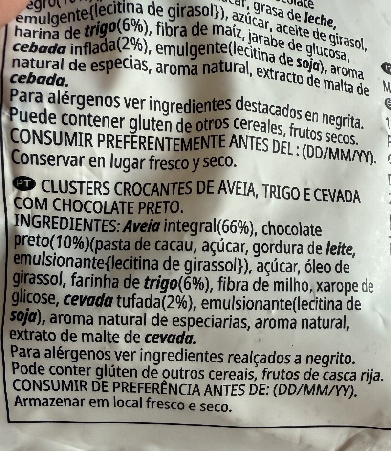 Foto da lista de ingredientes