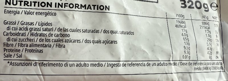 Foto da tabela nutricional