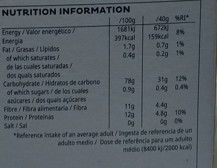 Foto da tabela nutricional