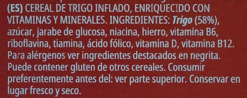 Foto da lista de ingredientes