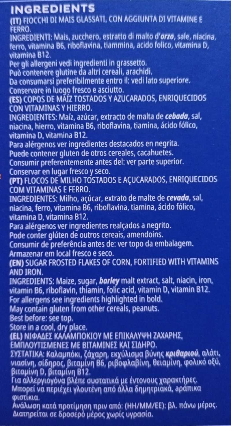 Foto da lista de ingredientes