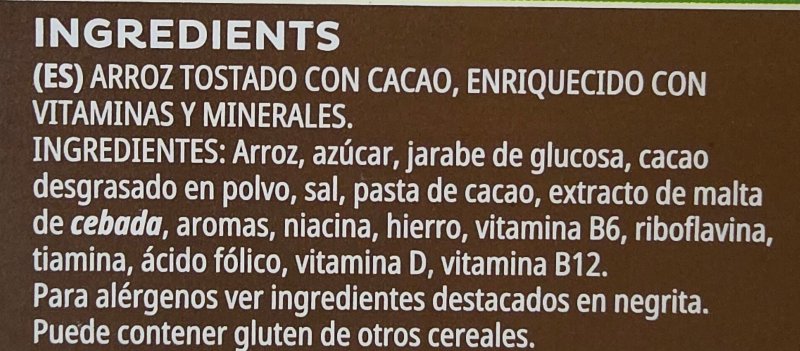 Foto da lista de ingredientes