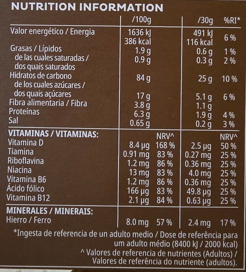Foto da tabela nutricional
