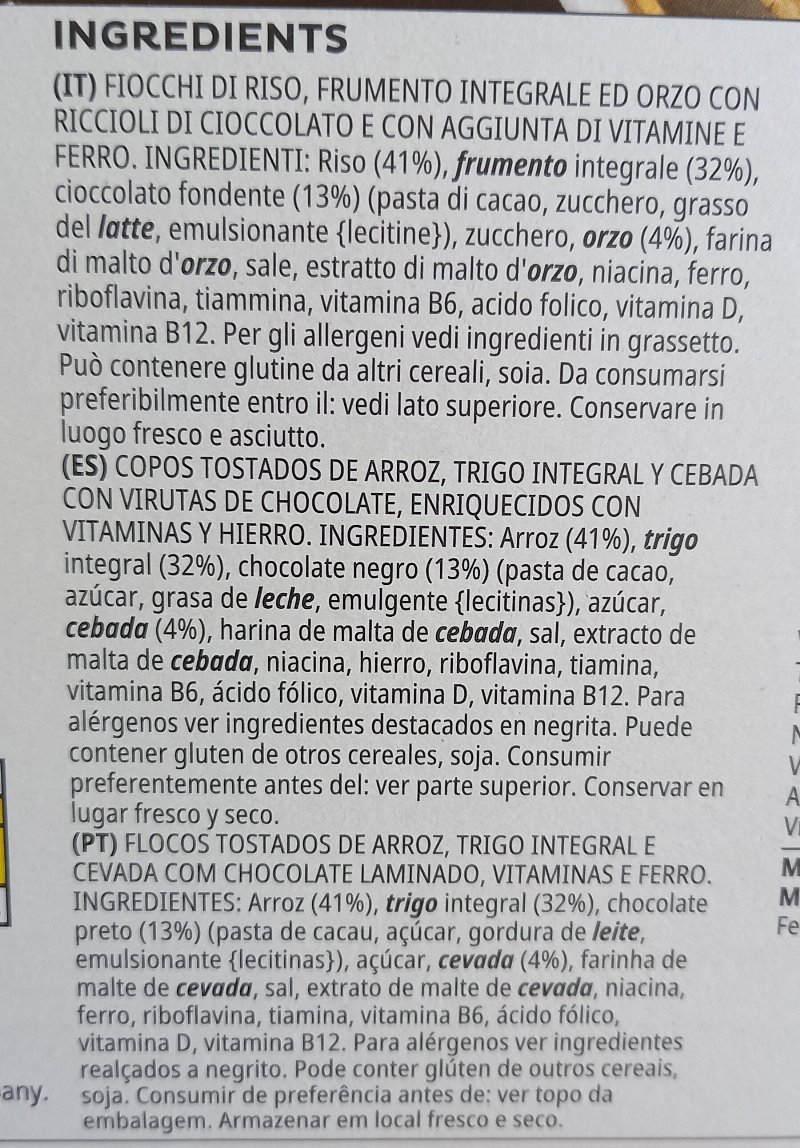 Foto da lista de ingredientes