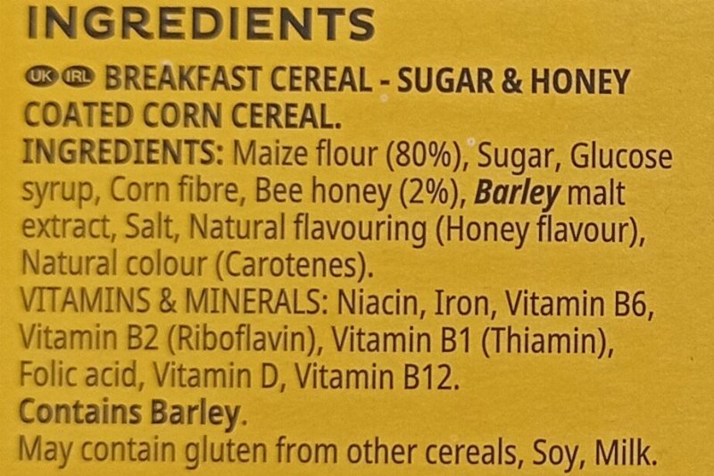 Foto da lista de ingredientes
