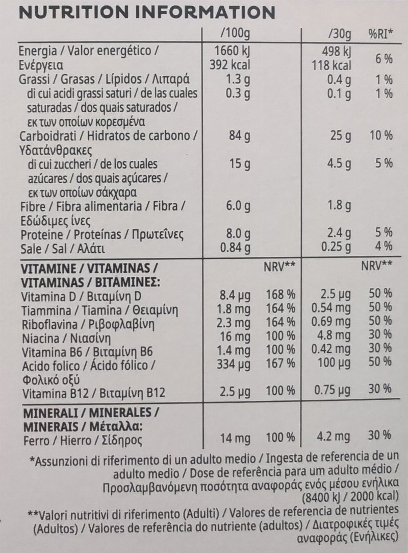 Foto da tabela nutricional