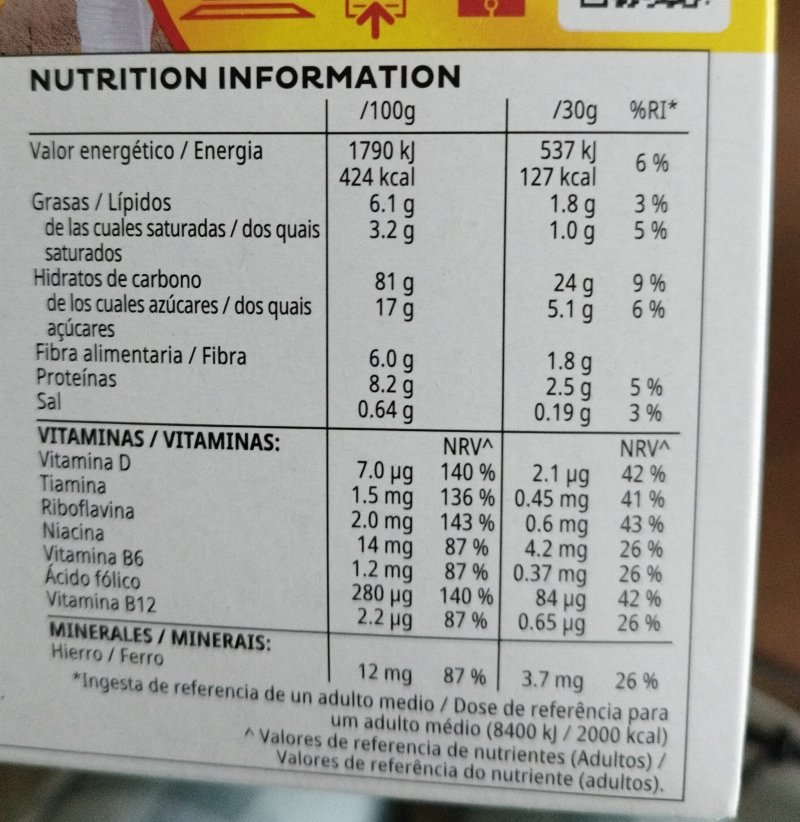 Foto da tabela nutricional