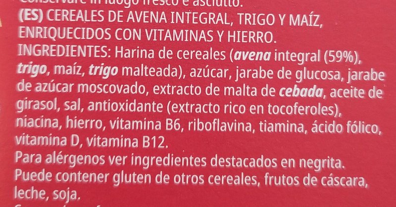 Foto da lista de ingredientes