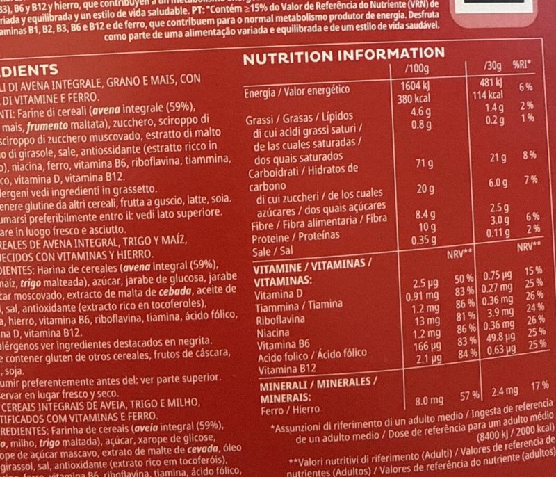 Foto da tabela nutricional