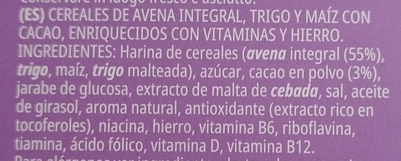 Foto da lista de ingredientes